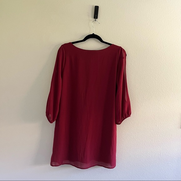 Lulus • Shifting Dears Maroon Long Sleeve Dress - Picture 5 of 5